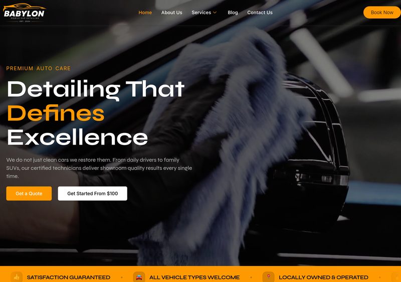 Babylon Detailing website built by plutopixels