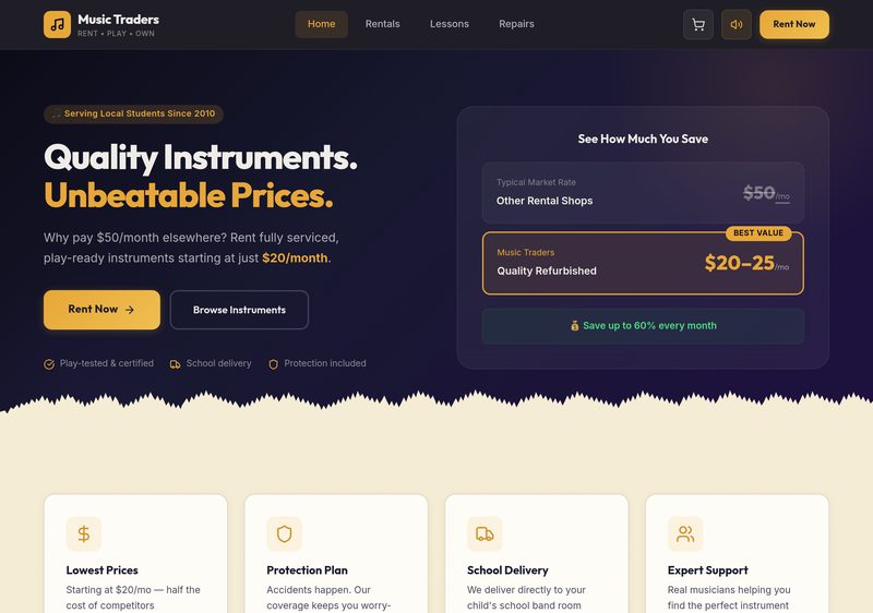 Music Traders website built by plutopixels