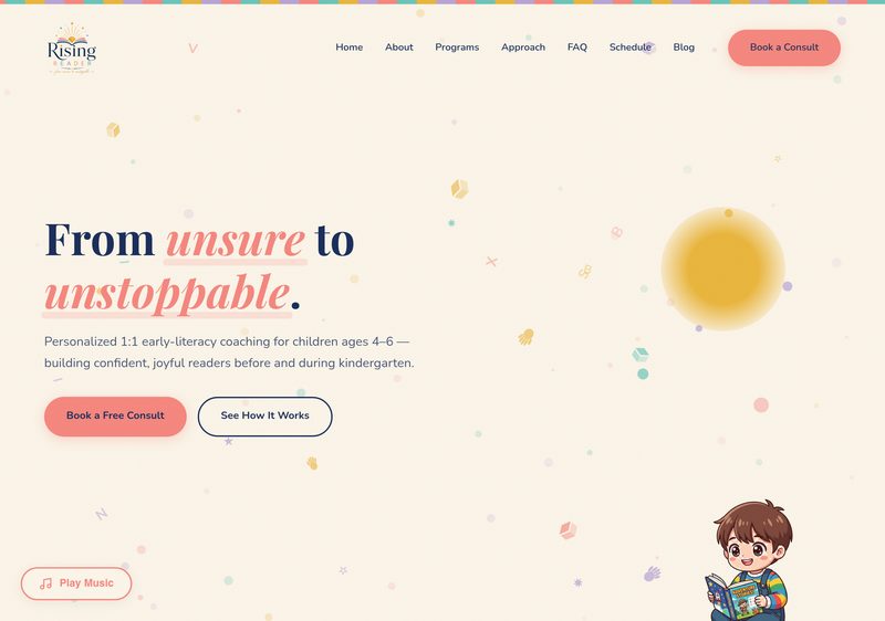Rising Reader website built by plutopixels